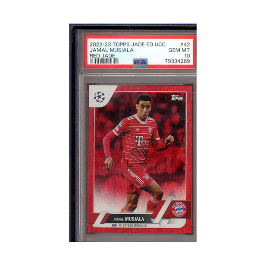 Jamal Musiala 2022-23 Topps Jade ED UCC Red Jade /5 PSA 10