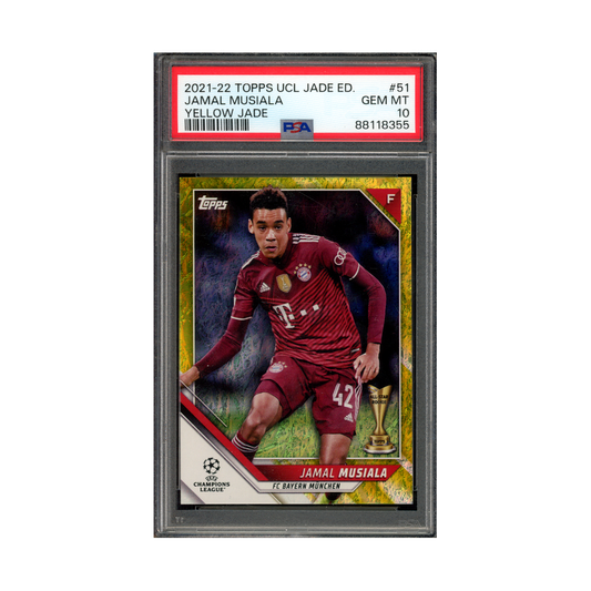 Jamal Musiala 2021-22 Topps UCL Jade Yellow Jade /50 PSA 10