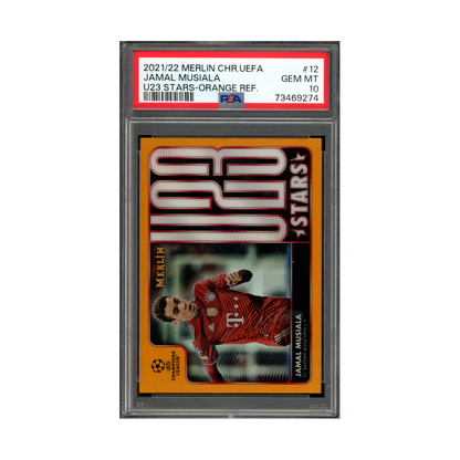 Jamal Musiala 2021-22 Topps Merlin Chrome U23 Stars Orange Refractor /25 PSA 10