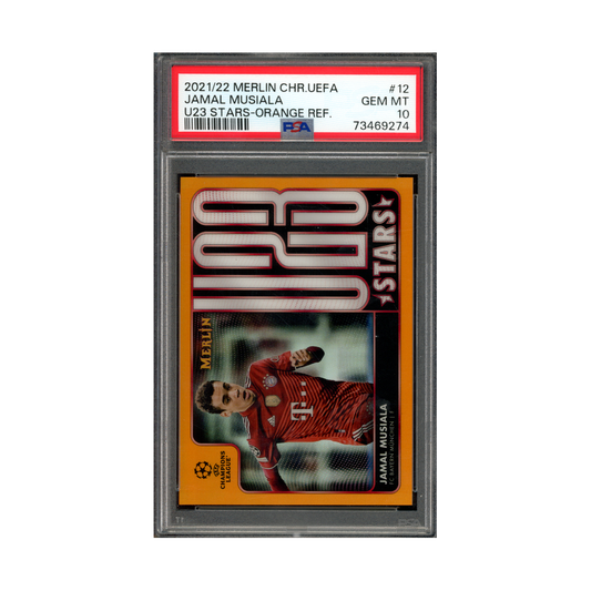 Jamal Musiala 2021-22 Topps Merlin Chrome U23 Stars Orange Refractor /25 PSA 10