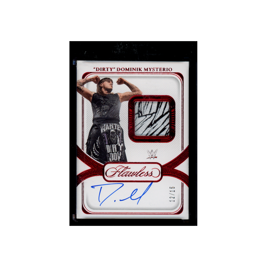 Dirty Dominik Mysterio 2024 Panini Flawless WWE Patch Auto Ruby /15