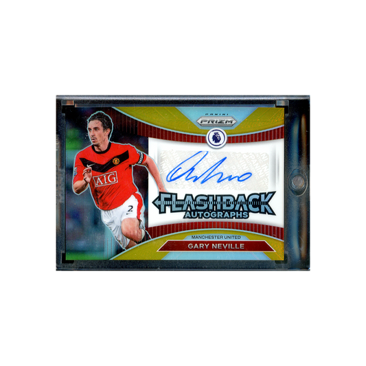 Gary Neville 2022-23 Panini Prizm Premiere League Soccer Flashback Auto Gold /10