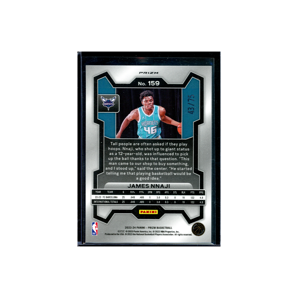 James Nnaji 2023-24 Panini Prizm Basketball Fast Break Purple Prizm Rookie /75
