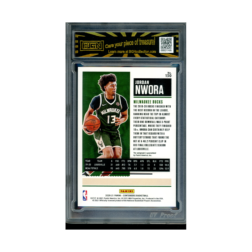 Jordan Nwora 2020-21 Panini Contenders Basketball Rookie Ticket Cracked Ice /25 BGN 9/10