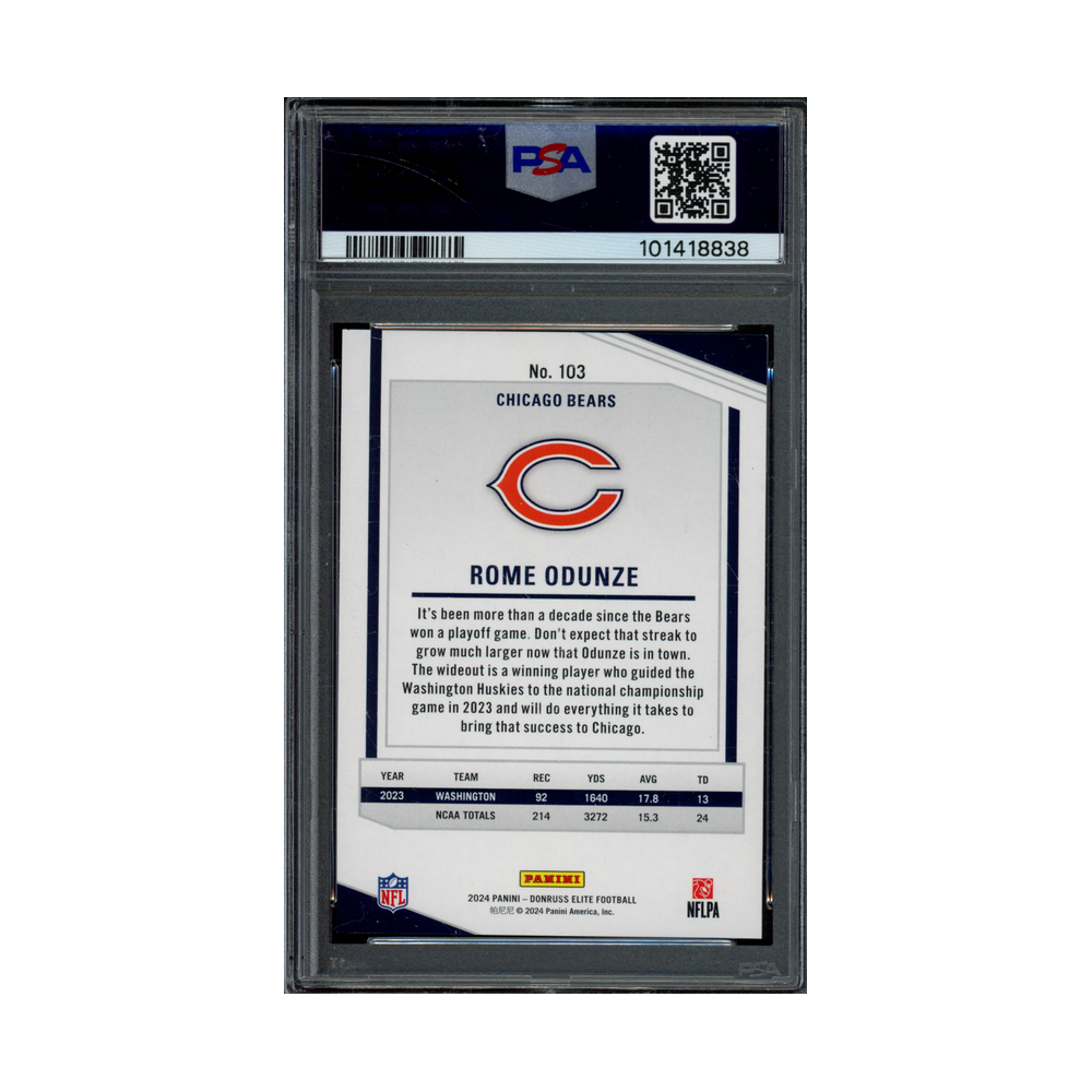 Rome Odunze 2024 Panini Donruss Elite Football Black Rookie /25 PSA 8