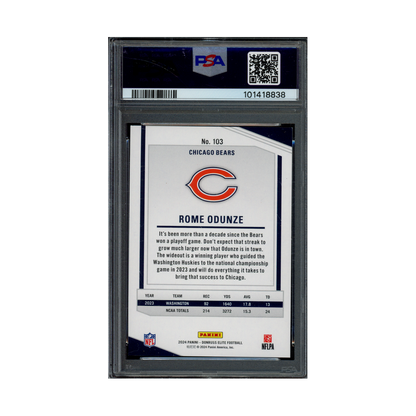 Rome Odunze 2024 Panini Donruss Elite Football Black Rookie /25 PSA 8