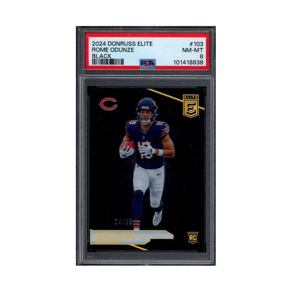 Rome Odunze 2024 Panini Donruss Elite Football Black Rookie /25 PSA 8