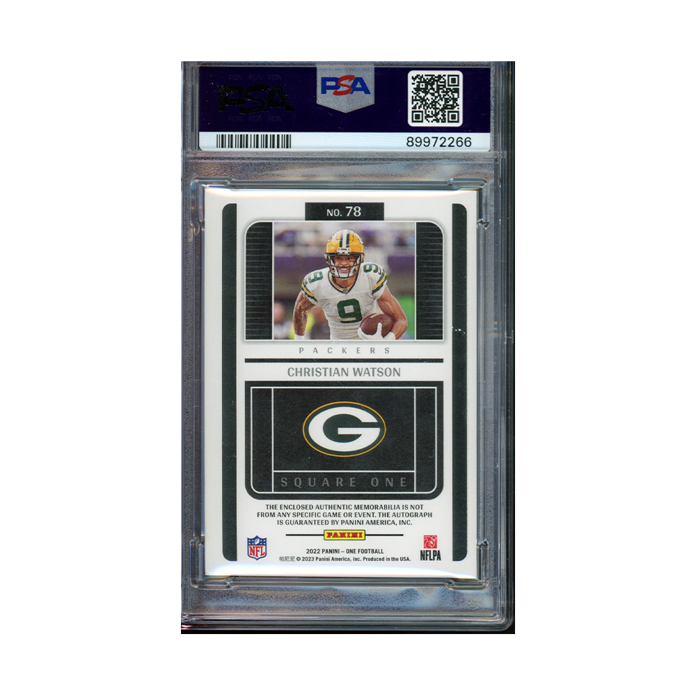 Christian Watson 2022 Panini One Football RPA Blue /49 PSA 9/10