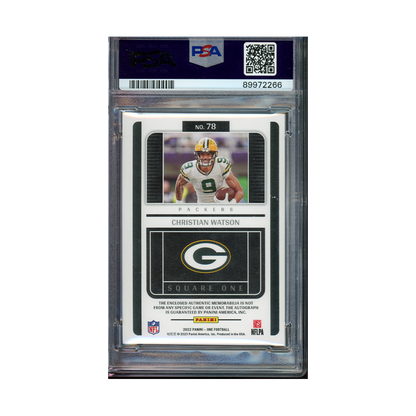 Christian Watson 2022 Panini One Football RPA Blue /49 PSA 9/10