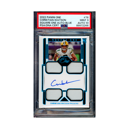 Christian Watson 2022 Panini One Football RPA Blue /49 PSA 9/10