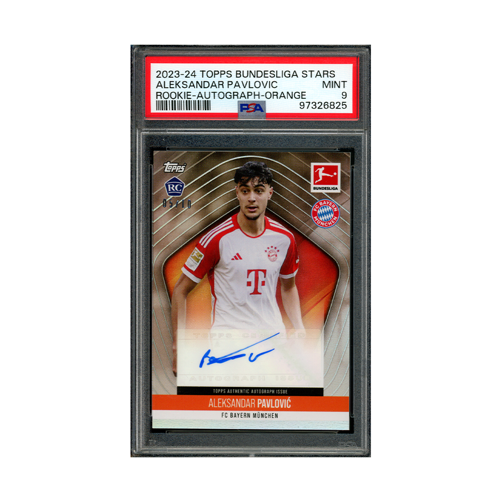 Aleksandar Pavlovic 2023-24 Topps Bundesliga Stars Rookie Auto Orange /10 PSA 9