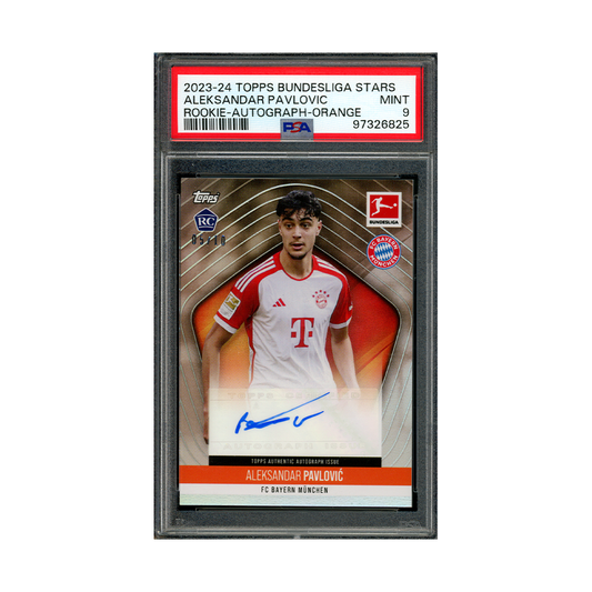 Aleksandar Pavlovic 2023-24 Topps Bundesliga Stars Rookie Auto Orange /10 PSA 9