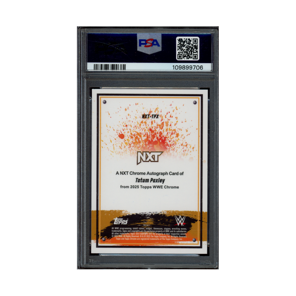 Tatum Paxley 2025 Topps Chrome WWE NXT Chrome Auto Purple Geometric /10 PSA 9/10