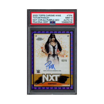 Tatum Paxley 2025 Topps Chrome WWE NXT Chrome Auto Purple Geometric /10 PSA 9/10