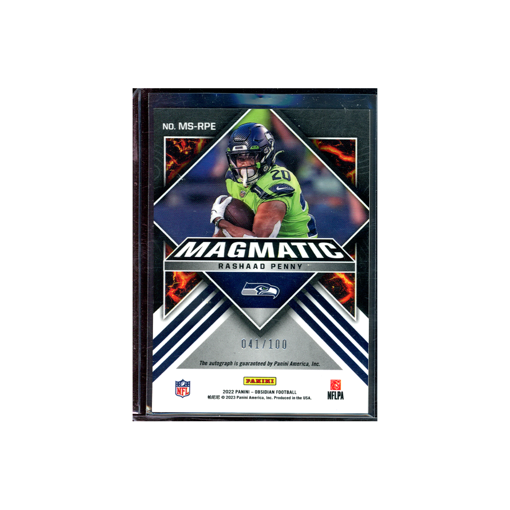 Rashaad Penny 2022 Panini Obsidian Football Magmatic Auto /100