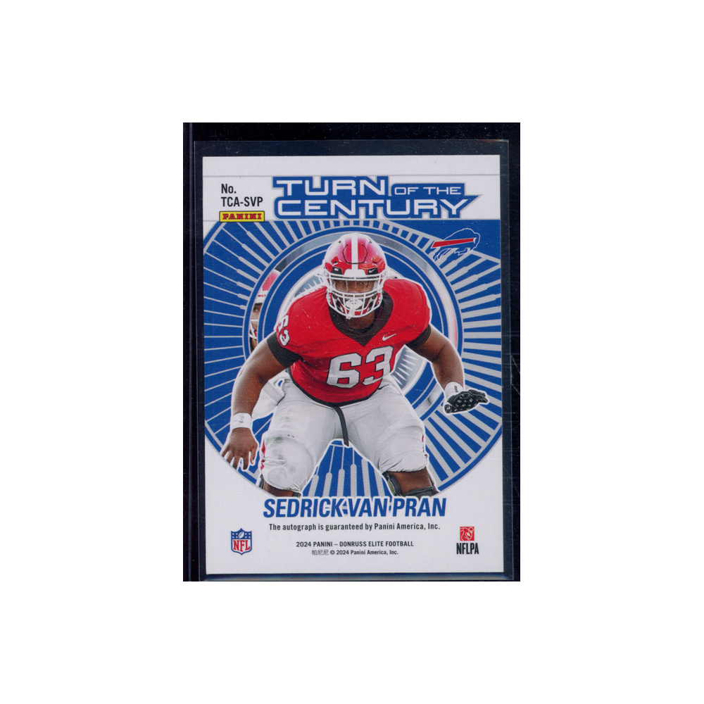 Sedrick van Pran 2024 Panini Donruss Elite Football Turn of the Century Rookie Auto Blue /25