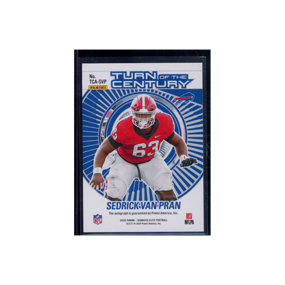 Sedrick van Pran 2024 Panini Donruss Elite Football Turn of the Century Rookie Auto Blue /25