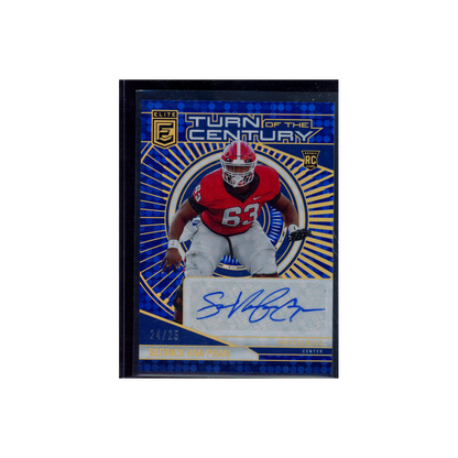 Sedrick van Pran 2024 Panini Donruss Elite Football Turn of the Century Rookie Auto Blue /25