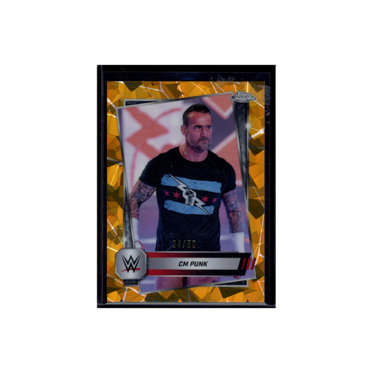 CM Punk 2025 Topps Chrome WWE Gold Sapphire Refractor /50