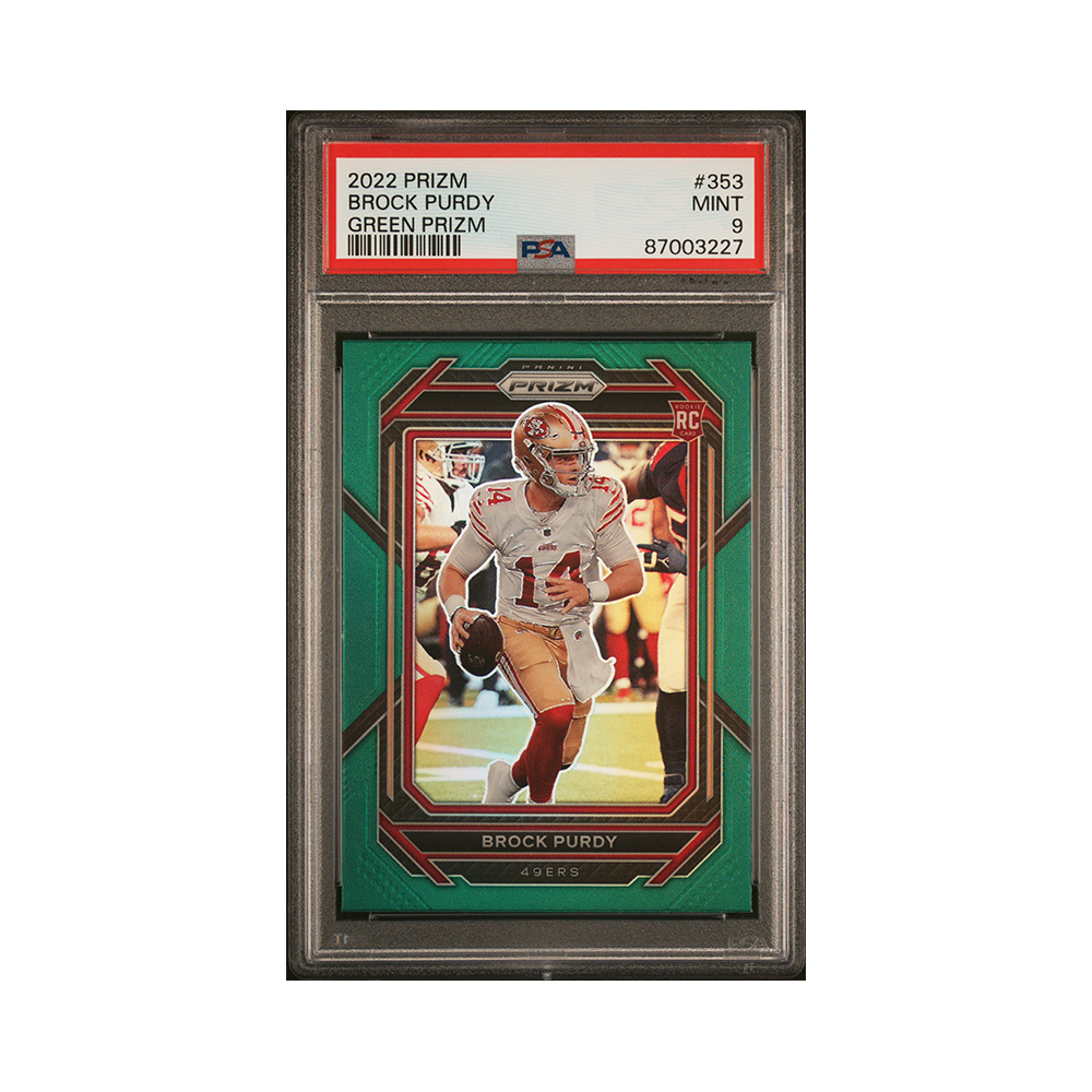 Brock Purdy 2022 Panini Prizm Football Green Prizm Rookie PSA 9