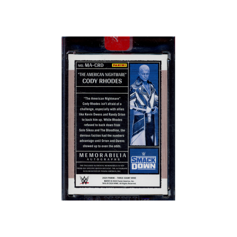 Cody Rhodes 2024 Panini Three Count WWE Patch Auto Pink /10