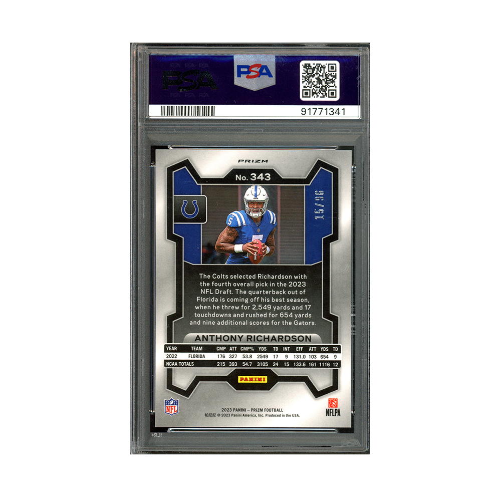 Anthony Richardson 2023 Panini Prizm Football Blue Sparkle Prizm Rookie /96 PSA 9