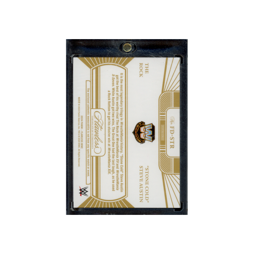The Rock & Steve Austin 2024 Panini Flawless WWE Dual Memorabilia Gold /10