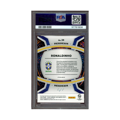 Ronaldinho 2024 Prizm Copa America Phenomenon Black Prizm 1/1 PSA 8
