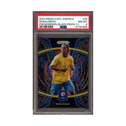 Ronaldinho 2024 Prizm Copa America Phenomenon Black Prizm 1/1 PSA 8