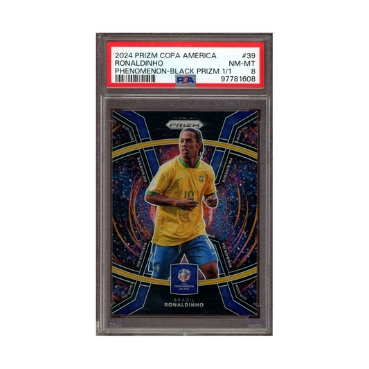 Ronaldinho 2024 Prizm Copa America Phenomenon Black Prizm 1/1 PSA 8