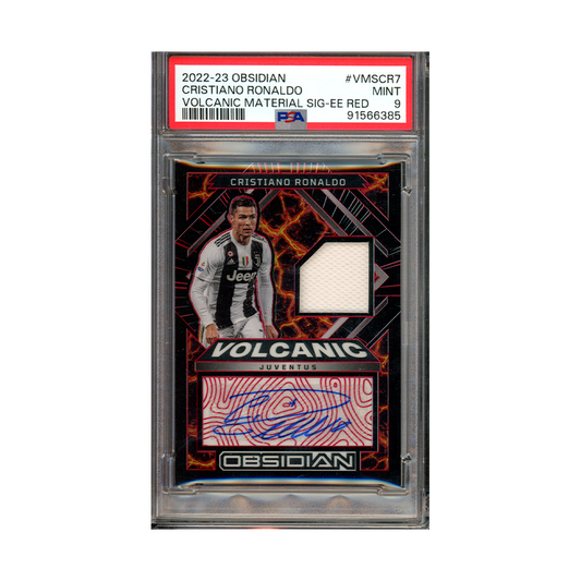 Cristiano Ronaldo 2022-23 Obsidian Volcanic Material Signature Patch Auto Red /4 PSA 9