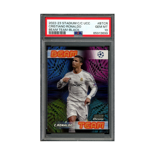 Cristiano Ronaldo 2022-23 Stadium Club Chrome UCC Beam Team Black /10 PSA 10