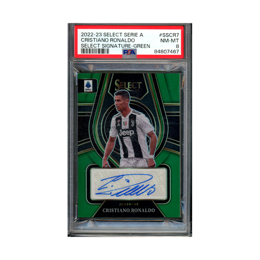 Cristiano Ronaldo 2022-23 Select Serie A Auto Green /2 PSA 8