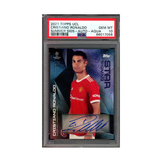 Cristiano Ronaldo 2021 Topps UCL Summer Signings Auto Aqua /5 PSA 10