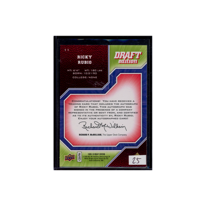 Ricky Rubio 2009-10 Upper Deck Draft Edition Rookie Auto /249