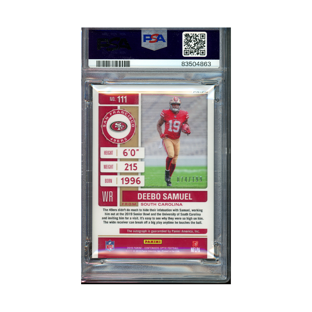 Deebo Samuel 2019 Panini Contenders Optic Rookie Auto Red /199 PSA 9