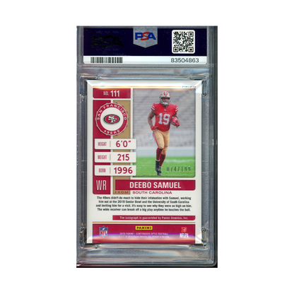 Deebo Samuel 2019 Panini Contenders Optic Rookie Auto Red /199 PSA 9