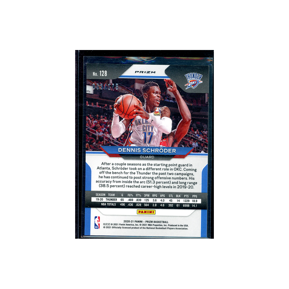 Dennis Schröder 2020-21 Panini Prizm Basketball Fast Break Blue Prizm /175