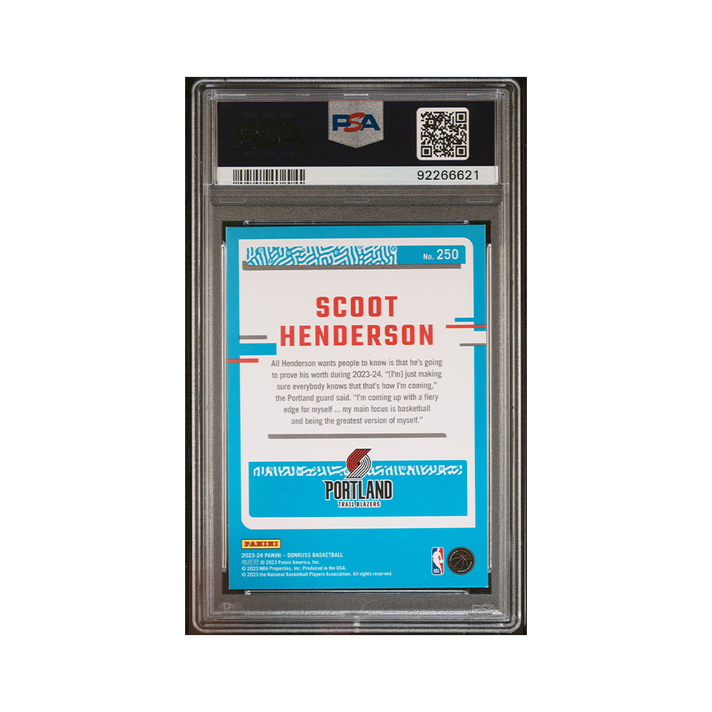 Scoot Henderson 2023-24 Panini Donruss Basketball Rated Rookie Black Choice 1/1 PSA