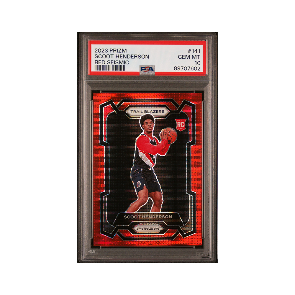 Scoot Henderson 2023-24 Panini Prizm Basketball Red Seismic Prizm Rookie /299 PSA 10