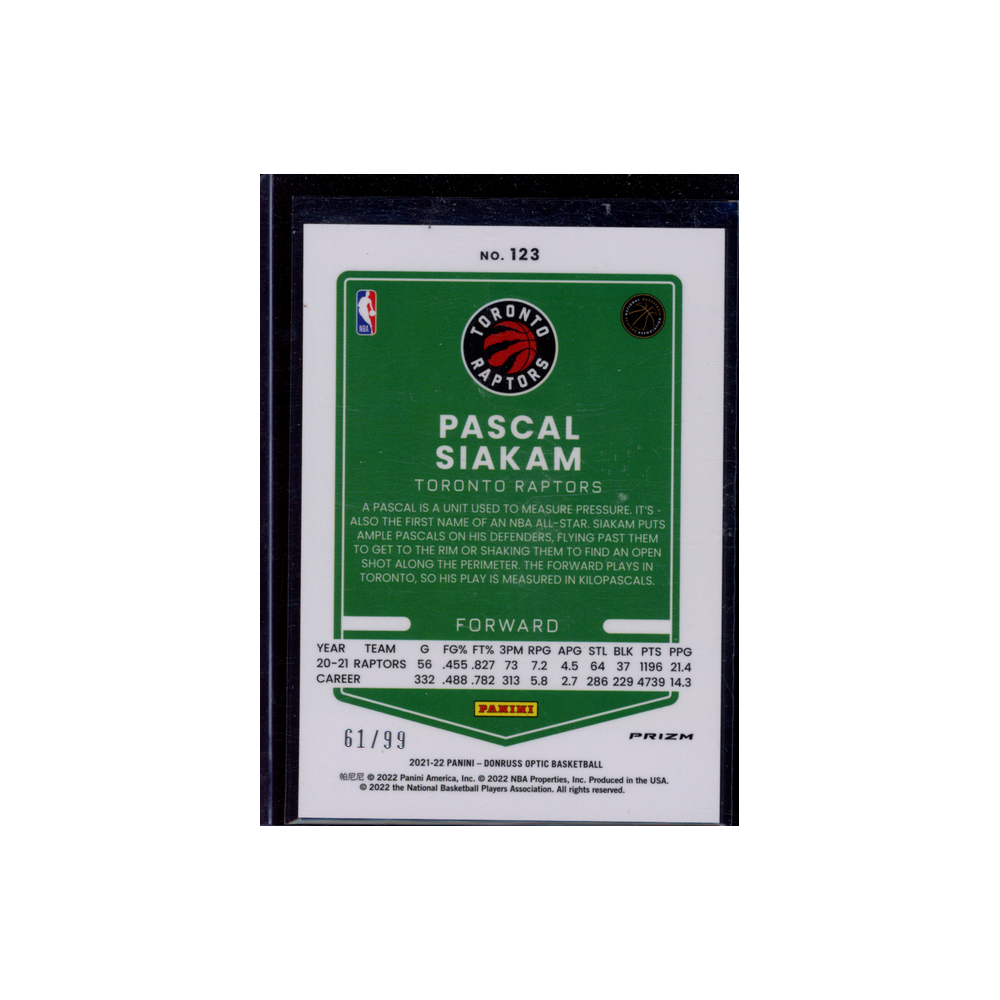 Pascal Siakam 2021-22 Panini Donruss Optic Basketball Red /99