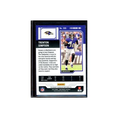Trenton Simpson 2023 Panini Contenders Football Rookie Ticket Auto Green Laser