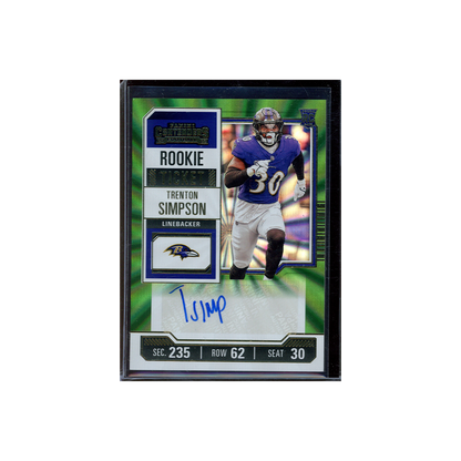 Trenton Simpson 2023 Panini Contenders Football Rookie Ticket Auto Green Laser