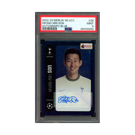 Heung-Min Son 2022-23 Topps Merlin '98 UCC Auto Blue /49 PSA 9