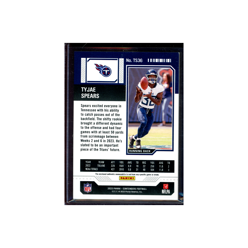 Tyjae Spears 2023 Panini Contenders Football Rookie Ticket Jersey