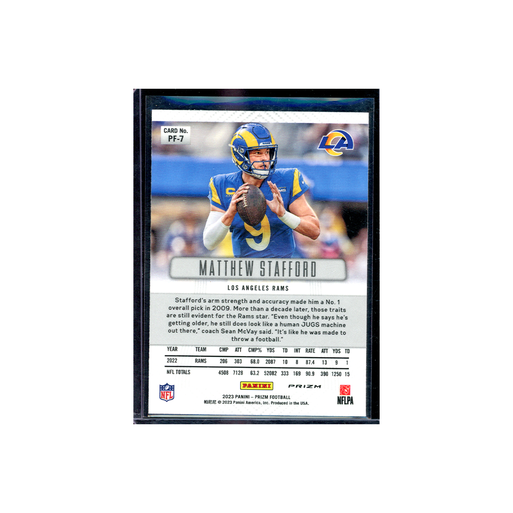 Matthew Stafford 2023 Panini Prizm Football Flashback Prizm No Huddle