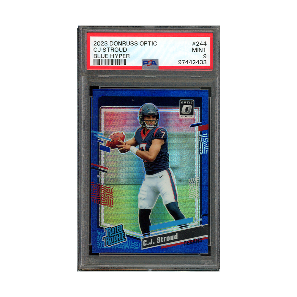 CJ Stroud 2023 Panini Donruss Optic Football Rated Rookie Blue Hyper PSA 9