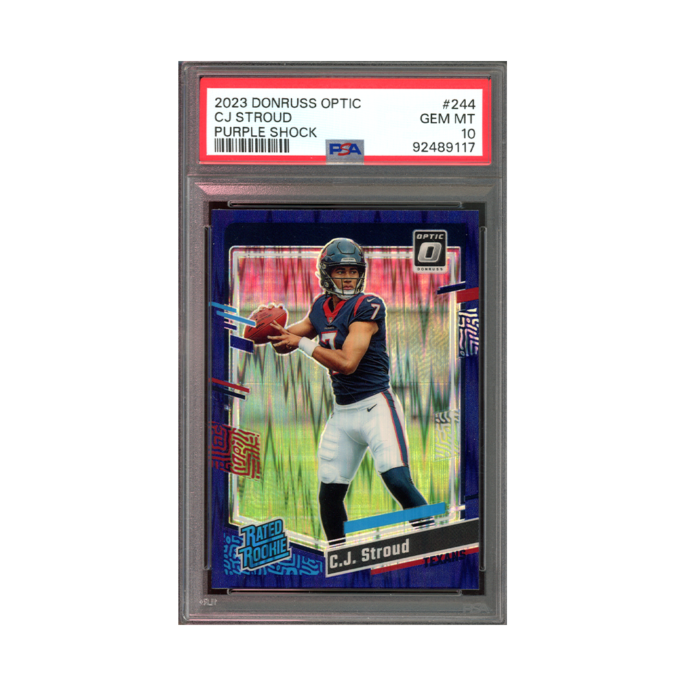 CJ Stroud 2023 Donruss Optic Football Rated Rookie Purple Shock PSA 10