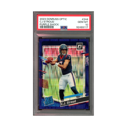 CJ Stroud 2023 Donruss Optic Football Rated Rookie Purple Shock PSA 10