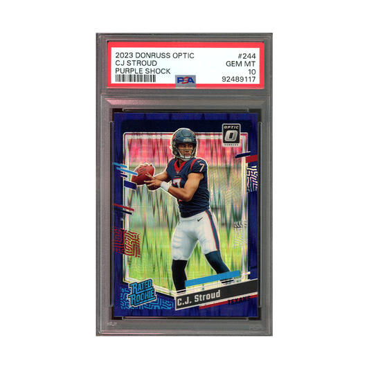 CJ Stroud 2023 Donruss Optic Football Rated Rookie Purple Shock PSA 10